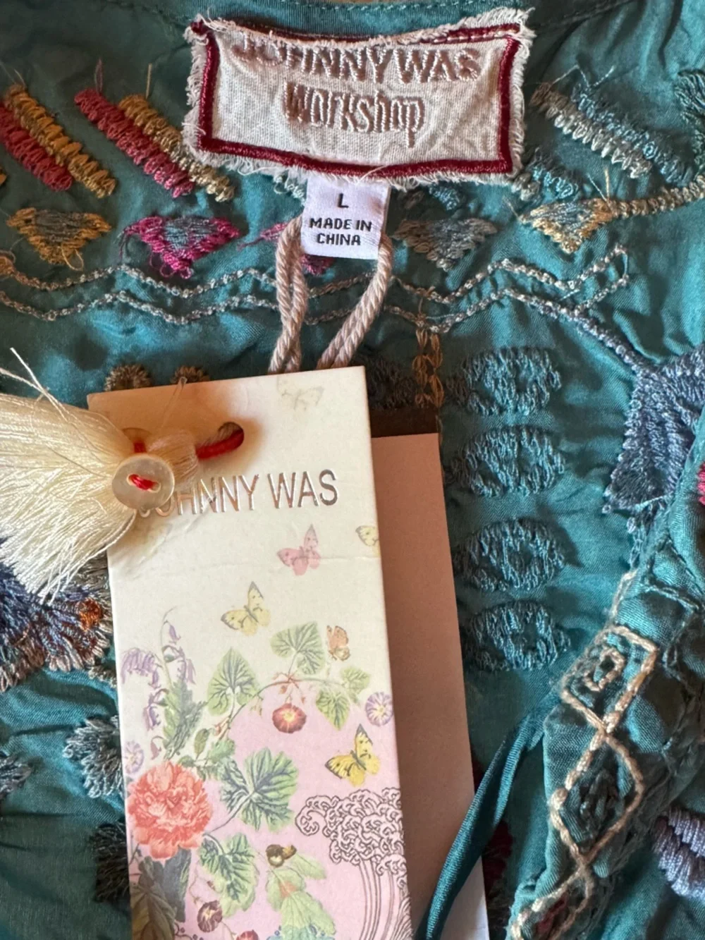 Johnny Was Taryn Flowy Tassel Blouse Silk Embroidered NWT Size L - Picture 12 of 12